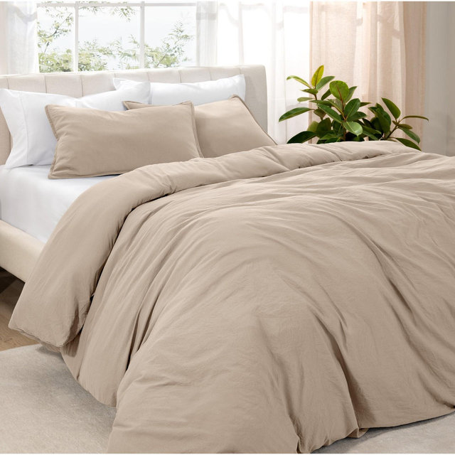 Washed Pebble Oversized King Duvet Cover and Sham Set by Bare Home