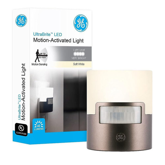 GE LED Motion Sensor Night Light, Plug into wall, 40 Lumens, Soft White, UL Certified, Energy Efficient, Ideal Nightlight for Bedroom, Bathroom, Kitchen, Hallway, 26140, Bronze, 1 Pack