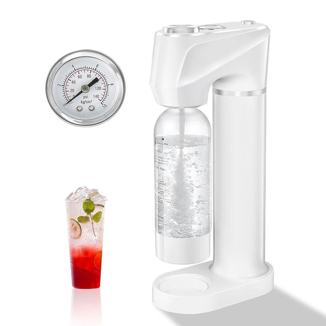 spoonlemon Soda Maker, Seltzer and Sparkling Water Maker for Home, Soda Machine with 1L BPA Free PET Bottle, Compatible with Any Screw-in 60L CO2 Exchange Carbonator (NOT Included), White