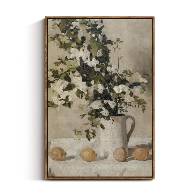 VIYYIEA Vintage Floral Large Framed Wall Art, Flowers and Lemons Paingtings Decor Aesthetic, 20x30 Inch Canvas Print Artwork, Farm Still Life Wall Pictures for Bedroom Living Room