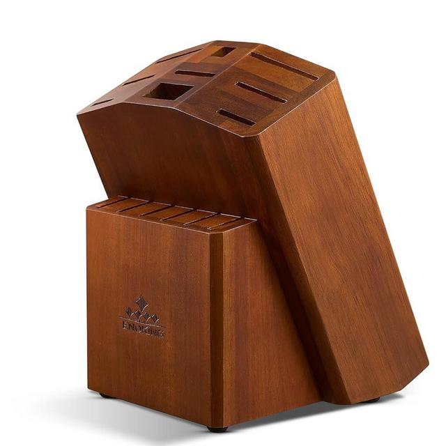 ENOKING 15 Slots Universal Knife Block, Acacia Wood Knife Block without Knives, Knife Holder for Kitchen Counter- Wider Angled Openings for Keeping Knives Sharp