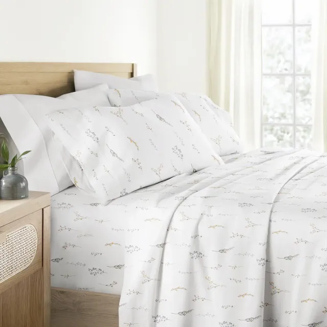 Wild Garden Cotton Bed Sheets – Super Soft, Brushed & Washed Sateen Weave Cotton for Cozy Comfort - Becky Cameron, White, King