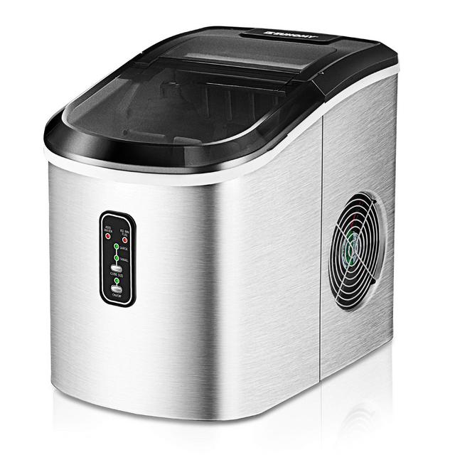 Euhomy Ice Maker Machine Countertop, 26 lbs in 24 Hours, 9 Cubes Ready in 6 Mins, Electric ice Maker and Compact Potable ice Maker with Ice Scoop and Basket. Perfect for Home/Kitchen/Office.(Silver)