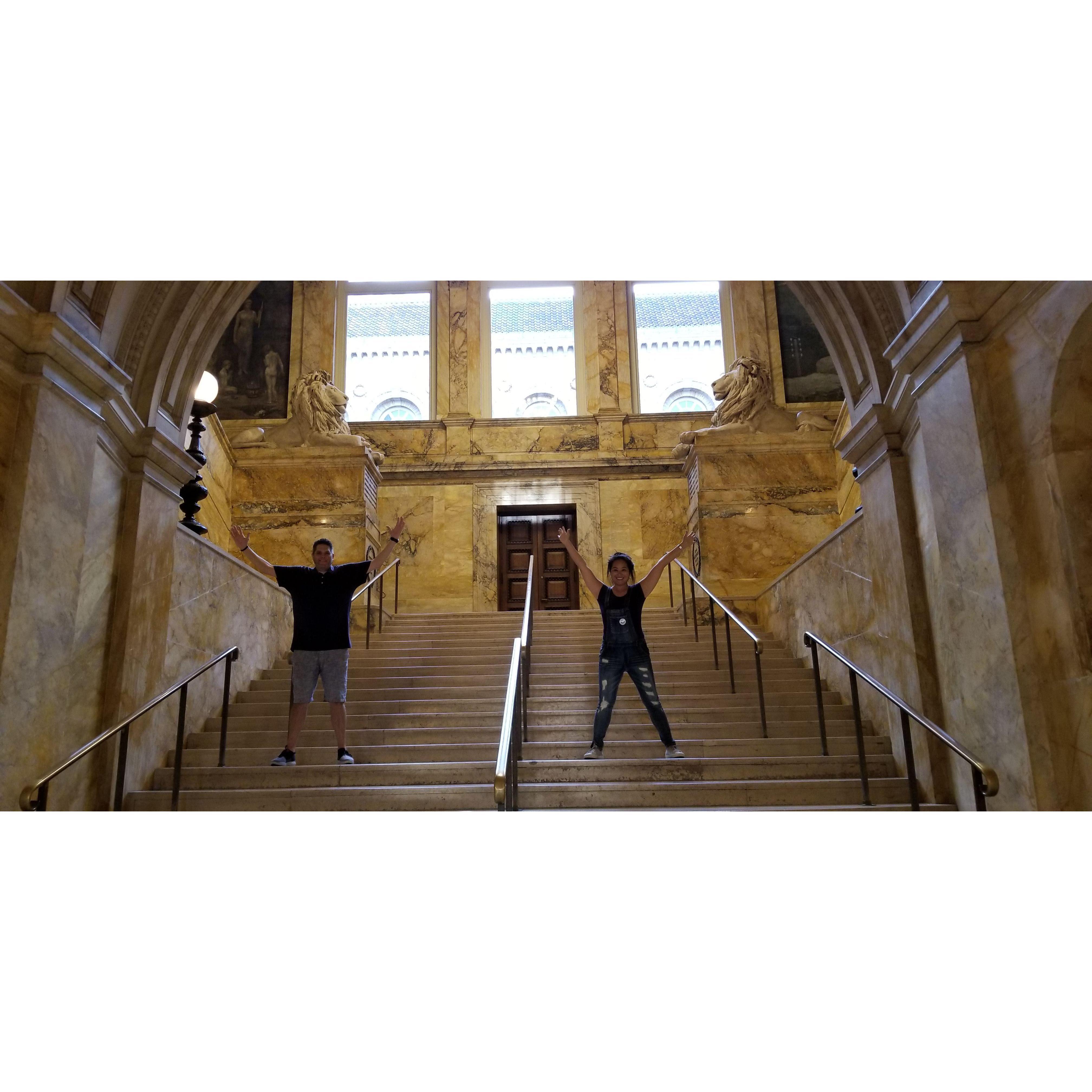 Visiting Boston for Angela's Dad's Birthday in October. Beautiful weather, went on a Duck Tour and pictured here at the Boston Public Library.