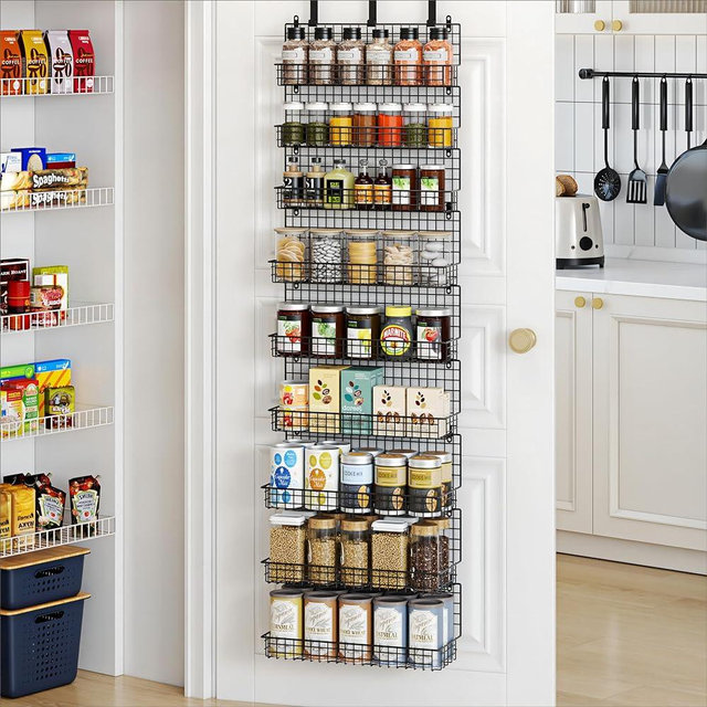 JKsmart 9-Tier Spice Rack Organizer with Door Hook, Wall Mount, and Extra Large Capacity for Pantry Cabinets – Stylish Black Design for Effortless Organization, Ultimate Kitchen Storage Solution