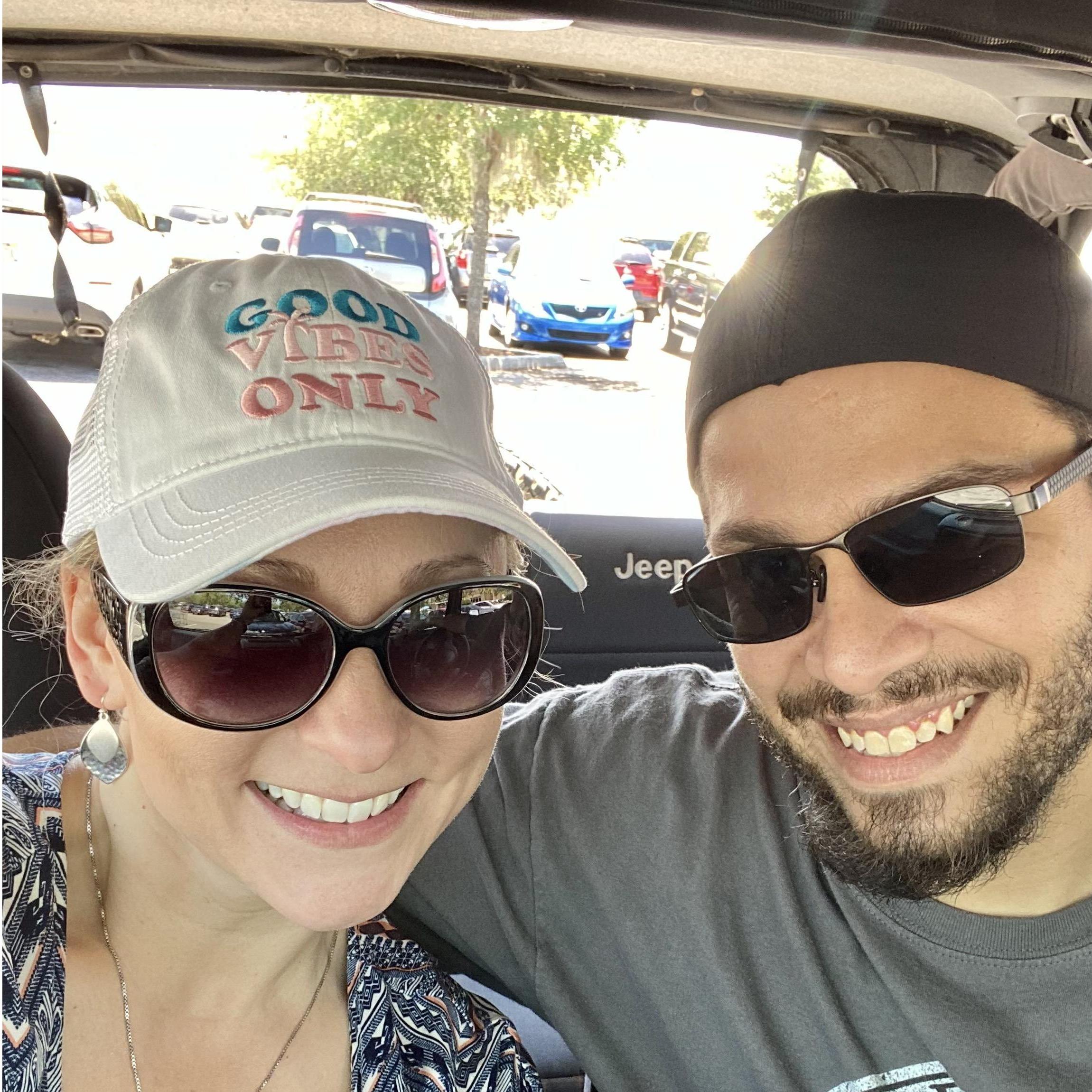 Enjoying the sun and breeze in the Jeep!