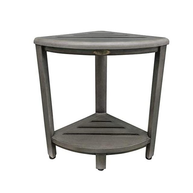 CoastalVogue Oasis 2-Tier Teak Corner Shower Shelf in Coquina Gray, 1 Count (Pack of 1)