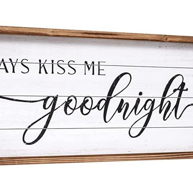 Always Kiss Me Goodnight Sign for Bedroom Wall Decor, Large Framhouse Bedroom Sign with Solid Wood Frame for Couples, Love Theme Wall Decor, Bedroom Decor 27.5"W x 9.5"H
