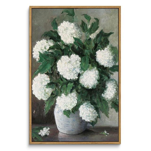 InSimSea Framed Canvas Prints Art Vintage Decor, Flower Wall Art Home Decor, White Hydrangea Paintings Large Prints, Botanical Floral Art Decor, Wall Decor for Living Room Bathroom Office, 16"x24"
