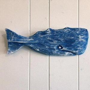 Small Cape Cod Blue White Wooden Whale Coastal Beach Art Wall Hanging Decor