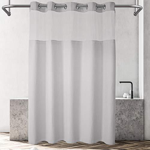 River Dream Waffle Weave Fabric Shower Curtain No Hooks Needed, Cotton Blend, with Snap-in Repalcement Liner - Hotel Grade, Water Repellent, Machine Washable - 71x74, Lake Wanaka