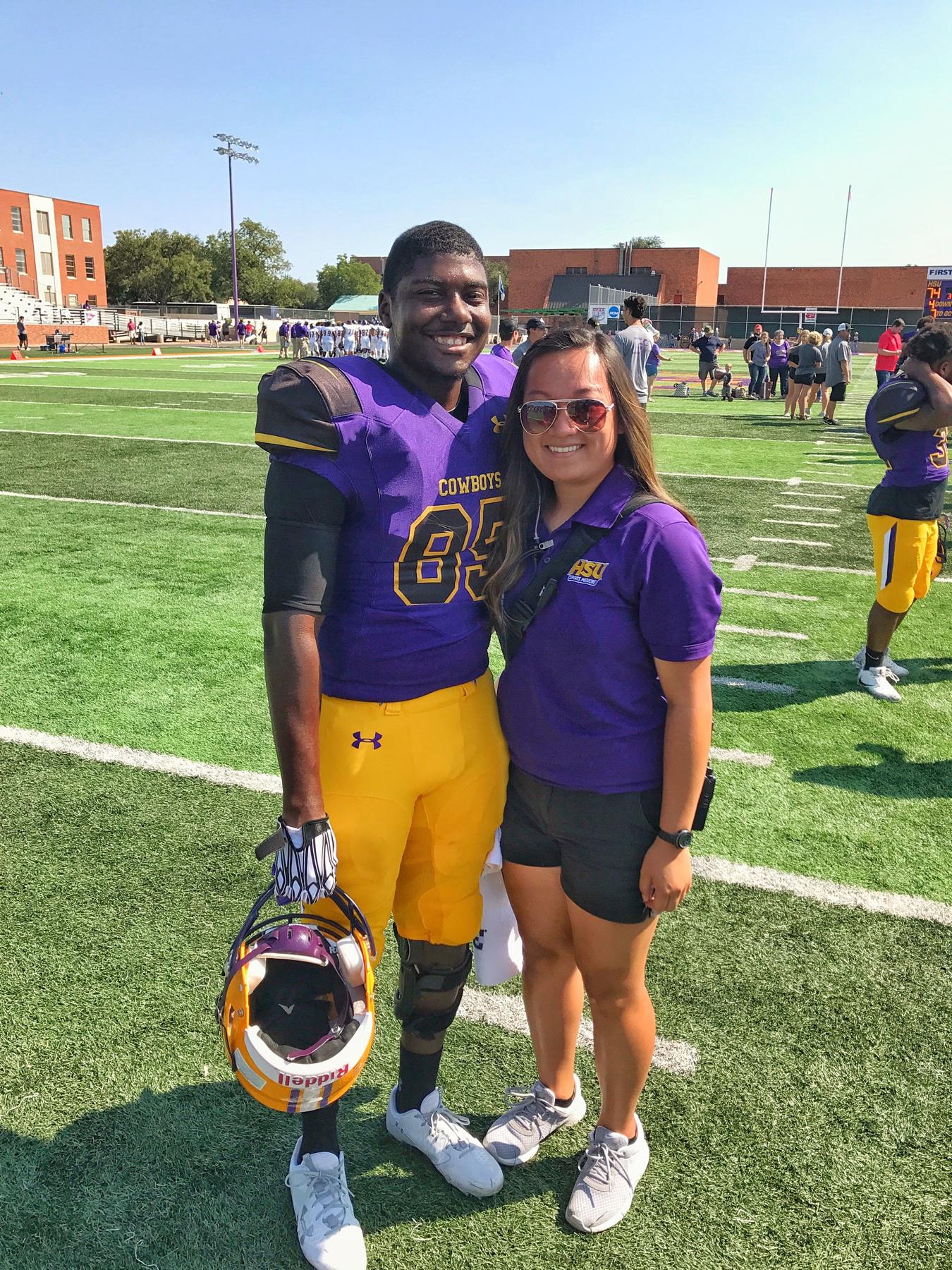 Every football player needs an athletic trainer. Khalil was a wider receiver for the Hardin-Simmons Cowboys.