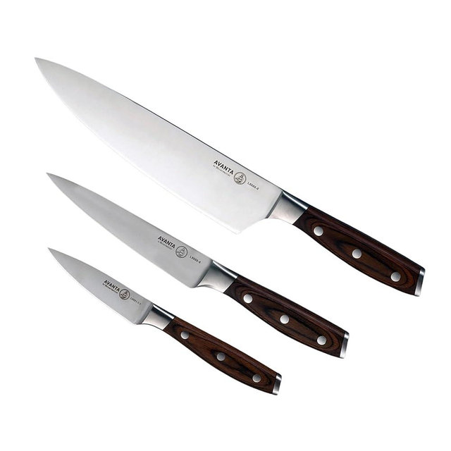 Messermeister Avanta Forged 3-Piece Pakkawood Starter Set - German X50 Stainless Steel - Includes 8” Chef’s Knife, 6” Utility Knife & 3” Paring Knife