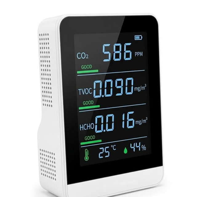5-in-1 Indoor Air Quality Monitor, Professional CO2 Detector & Formaldehyde (HCHO) Tester, Portable TVOC Digital Hygrometer Thermometer for Home Office Car, White