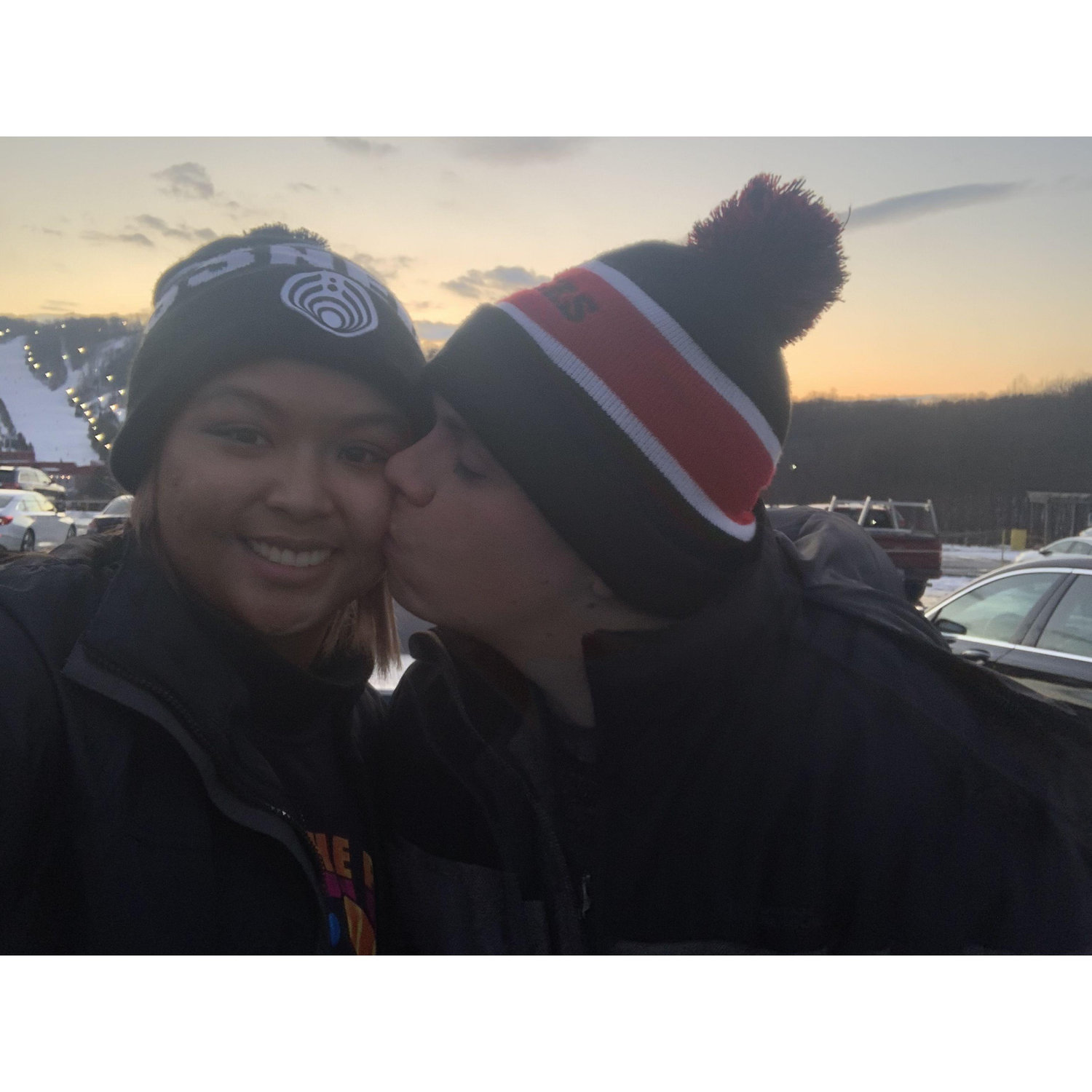 Our first time snowboarding and one of many wonderful adventures together!