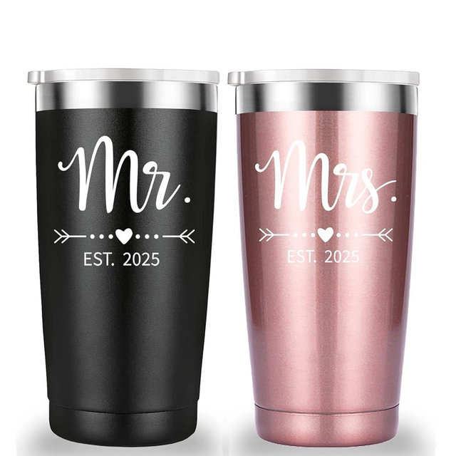 Mamihlap Mr and Mrs Est 2025 Travel Mug Tumbler.Newlyweds Couples Wife Bride To Be Newly Engaged Bridal Shower Gifts.Wedding Tumbler Idea for Bridal Showers Engagement.(20oz Black&Rose Gold)