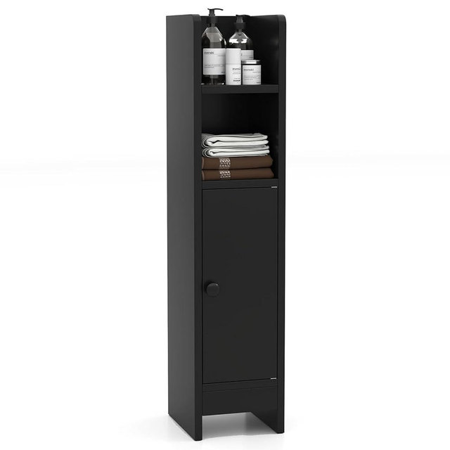 Giantex Slim Bathroom Cabinet, Narrow Storage Cabinet w/ 3-Level Adjustable Shelf & Anti-toppling Design, Freestanding Floor Corner Toilet Paper Organizer for Bathroom, Living Room (Black)