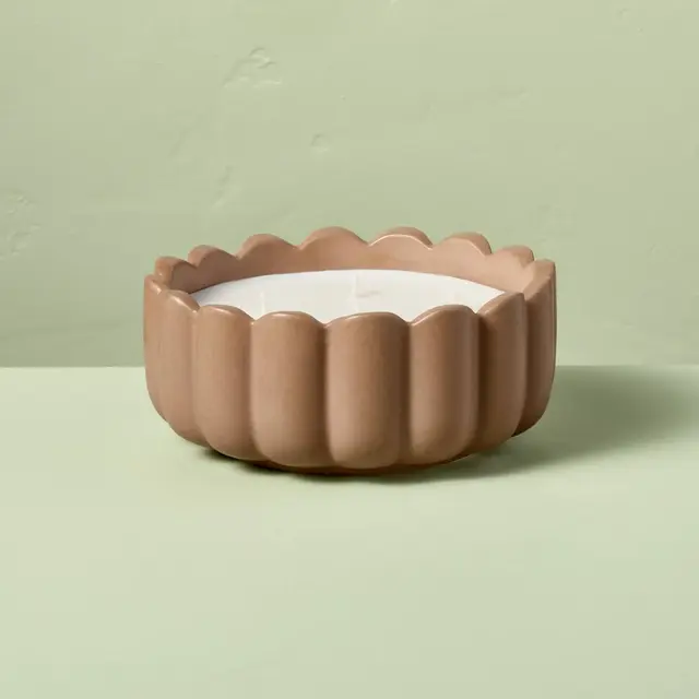 6 Wick Ceramic Scalloped Rim Salted Honey Jar Candle Tan 42oz - Hearth & Hand™ with Magnolia