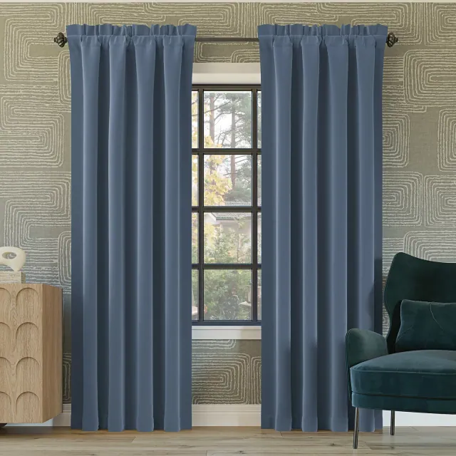 52"x84" Sun Zero Blackout Oslo Theater Grade Rod Pocket Curtain Panel Denim Blue: Energy Efficient, Noise Reduction