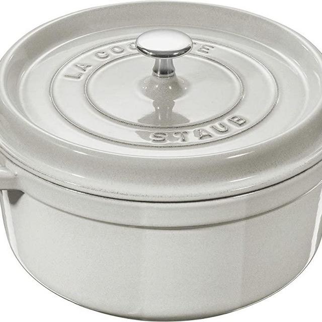 Staub Cast Iron 7-qt Round Cocotte - White Truffle