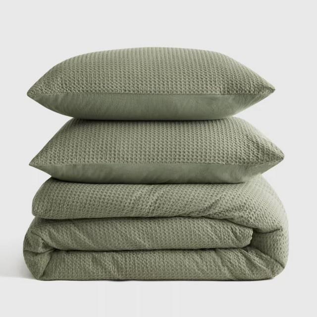 Queen size - Organic Luxe Waffle Duvet Cover Set - Olive