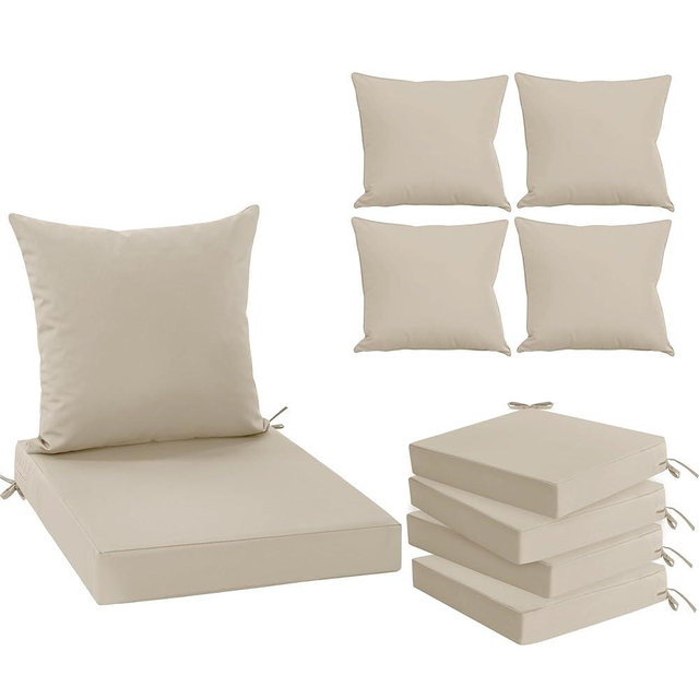 Summsun Patio Chair Cushions 22 x 22 Inch, Water Resistant Backrest Pillow and Seat Cushion Set for Outdoor Furniture, Sectional Sofa Cushion Replacments, Cream, Set of 4