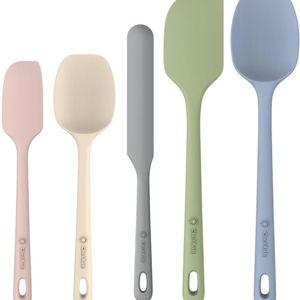ChefAide 5 Pieces Silicone Spatula Set, Food Grade Rubber Spatula, Upgrade Strong Handle with Ergonomic Grip, Heat Resistant Up to 600°F for Nonstick Cookware, Cooking