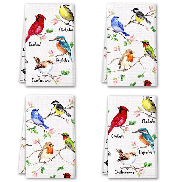 Birds Kitchen Towels Birds On Branch Dish Towels Set of 4 Cardinal Hummingbird Bluejay Fall Absorbent Hand Towels Tea Towels Gifts for Bird Lovers Women for Cleaning Drying Towels Cooking Baking