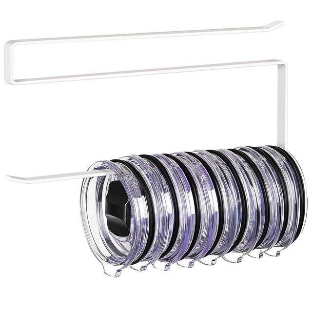 Tumbler Lid Organizer, Horizontal Tumbler Lid Storage Hook Up to 10 Lids, Space Saving Cup Lid Holders Under Cabinet Tumbler Lid Hook for Kitchen Organizer and Storage, Paper Towel Rack Hanger (White)