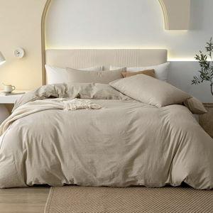 JIYUAN King Size Duvet Cover Set, 3-Piece - 100% Washed Cotton, Linen-Like Soft & Breathable with Zipper Closure, Includes 104x90 Inch Cover & 2 Pillowcases, Heathered Tan