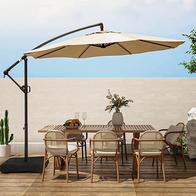 wikiwiki 10ft Patio Umbrella with Base Included, Outdoor Offset Cantilever Umbrella with Fade Resistant POLYESTER DTY Canopy Infinite Tilt, Crank & Cross Base