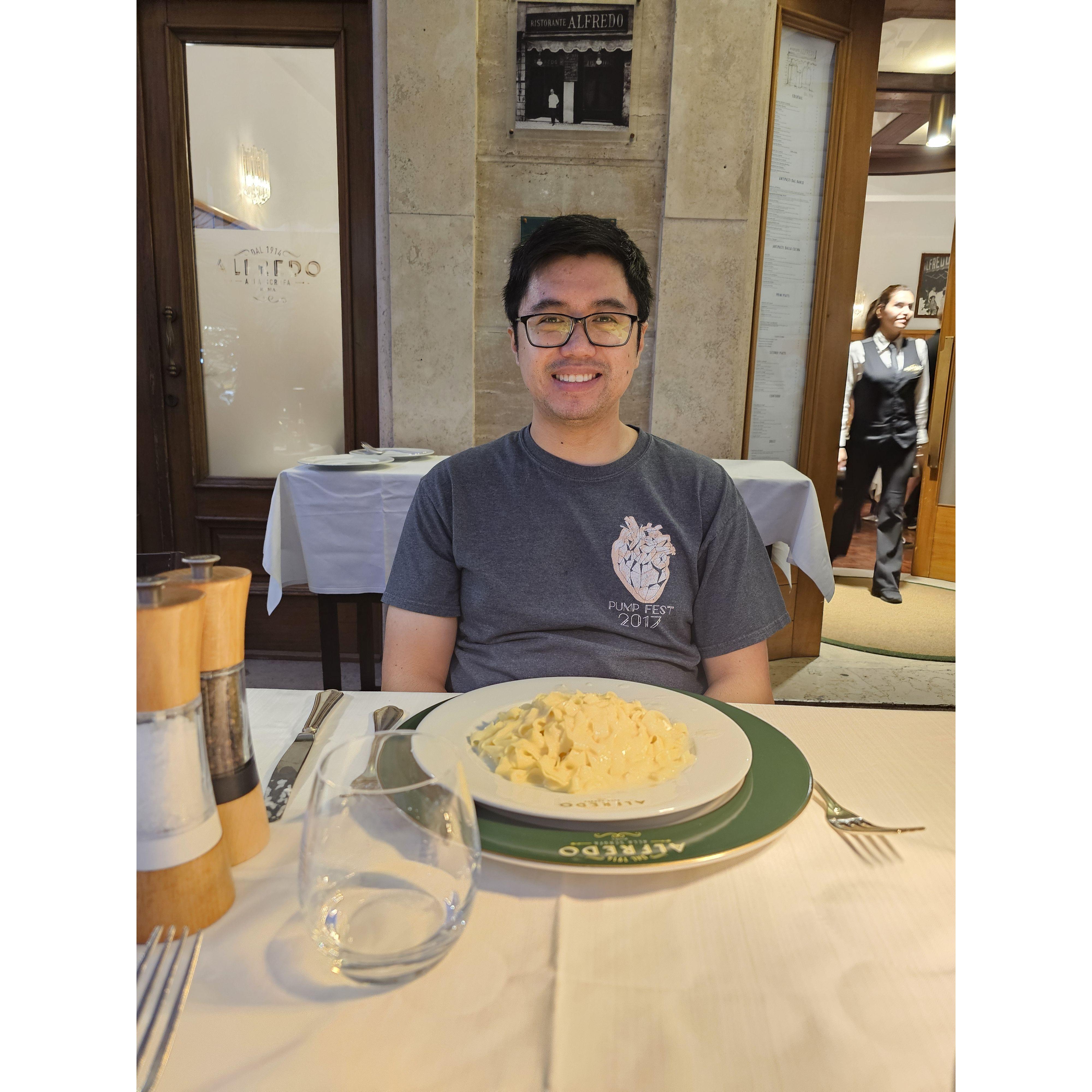 His first pasta in Rome