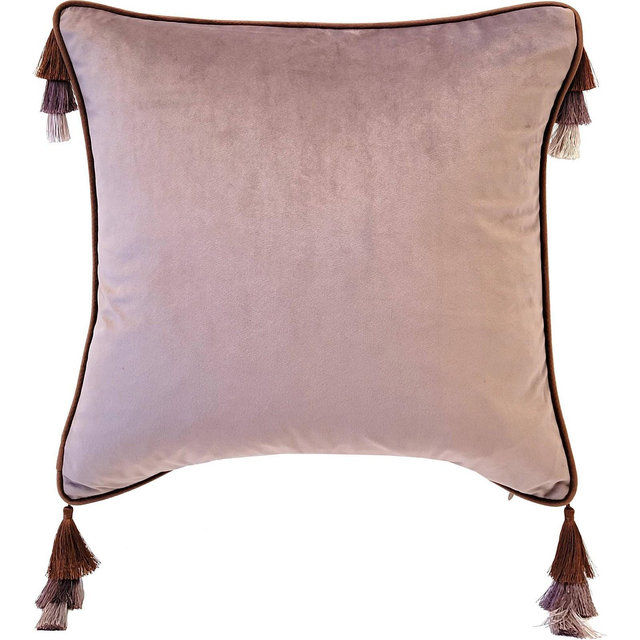 18.5"x18.5" Nolita Reversible Solid Velvet to Faux Linen Stacked Tassel Square Throw Pillow Mauve - Edie@Home: Indoor Polyester