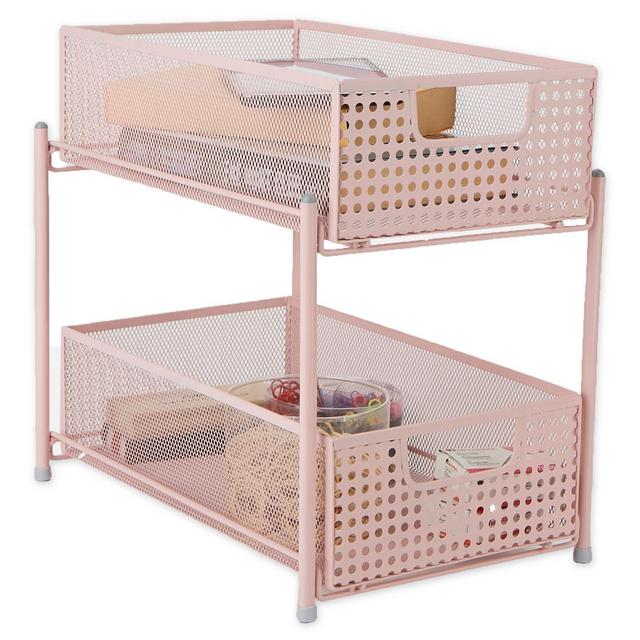 Mind Reader 2-Tier Storage Basket Organizer in Pink