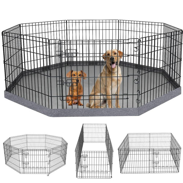 PETIME Foldable Metal Dog Exercise Pen/Pet Puppy Playpen Kennels Yard Fence Indoor/Outdoor 8 Panel 24" W x 36" H with Bottom Pad (with Bottom pad, 8 Panels 36" H)