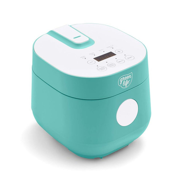 GreenLife Healthy Ceramic Nonstick 4-Cup Rice Beans Oats and Grains Cooker, PFAS-Free, Dishwasher Safe Parts, Turquoise