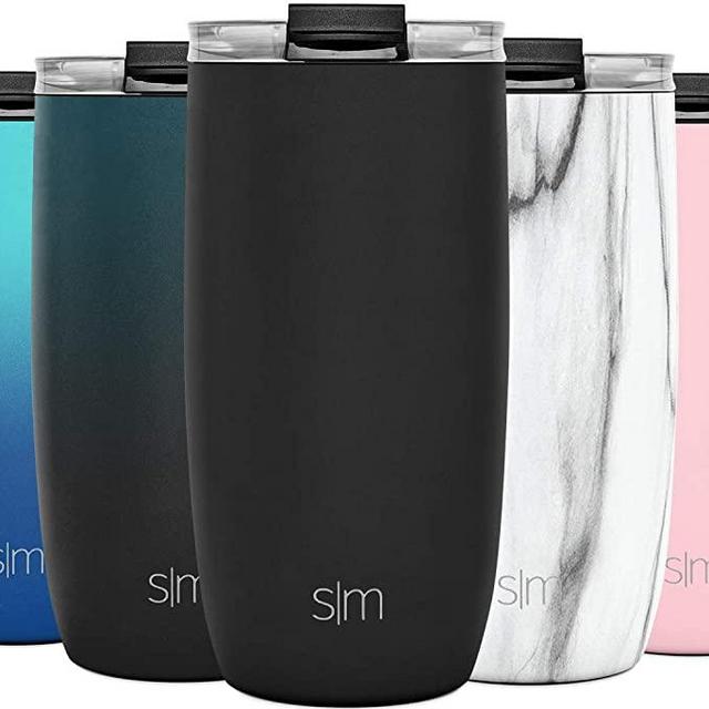 Simple Modern Voyager Insulated Travel Mug Tumbler with Straw and Clear Flip Lid Coffee Cup Stainless Steel Thermos, 16oz, Midnight Black