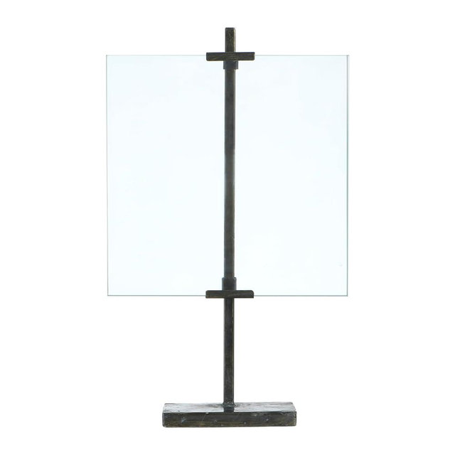 Creative Co-Op 10 in x 16.75 in Black Adjustable Metal Stand and Glass Floating Photo Frame