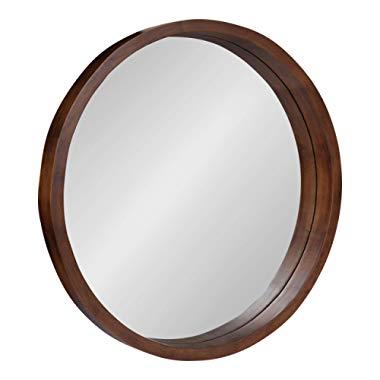 Kate and Laurel Hutton Round Decorative Modern Wood Frame Wall Mirror, 22 Inch Diameter, Walnut Finish