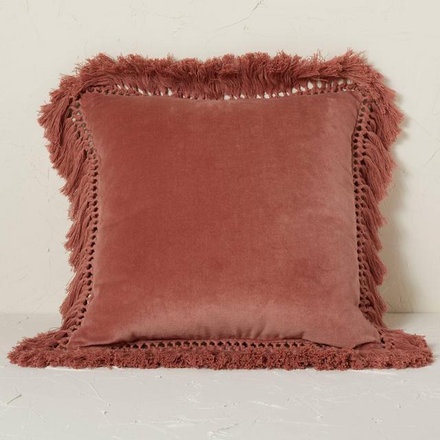 Square Velvet Fringe Decorative Throw Pillow Terracotta - Opalhouse™ designed with Jungalow™