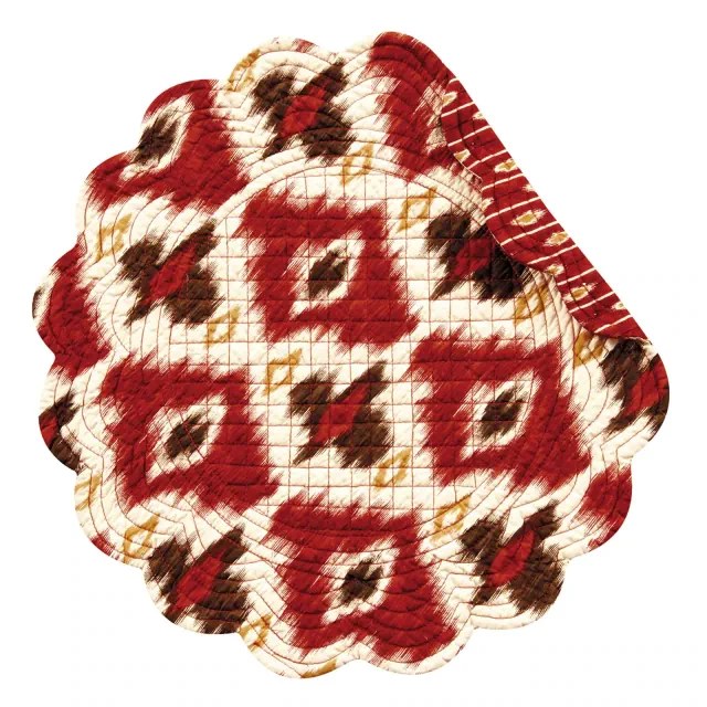 C&F Home Ikat Cotton Quilted Round Reversible Placemats Set of 6, 17"