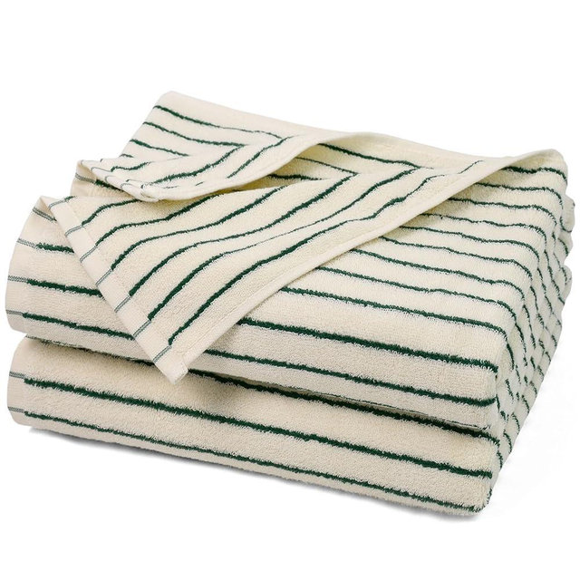 Jacquotha Green Striped Bath Towels Set of 2, Lighter & Quick Dry Towels Large 27.5 x 55 inches, Farmhouse for Bathroom, Shower, Christmas Decor