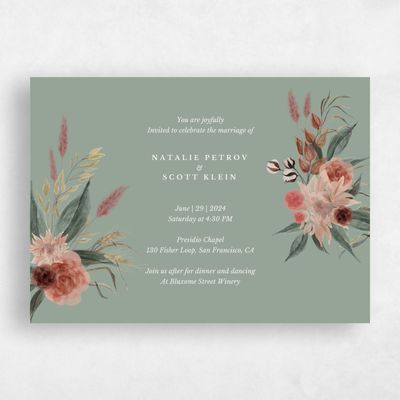 Green Floral Wedding Invitation - Monahan Landscape