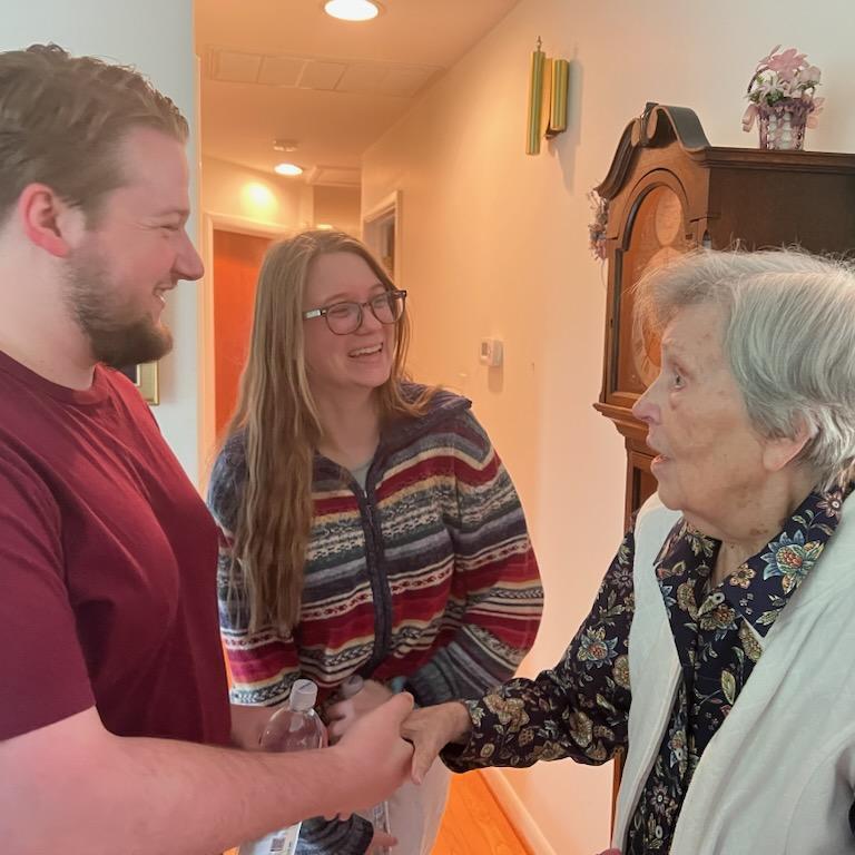 Grandma Shields meeting her new grandson-in-law