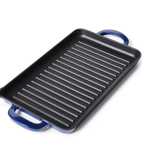 Sur La Table Enameled Cast Iron Grill Pan, 15" x 9" - Blue