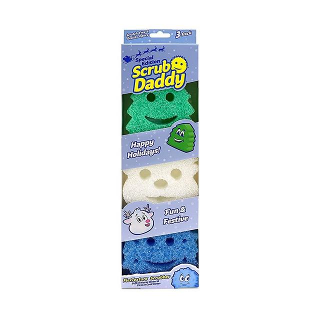 Scrub Daddy Sponge Set - Holiday Shapes - Non Scratch Scrubbers for Dishes and Home, Odor Resistant, Temperature Controlled, Soft in Warm Water, Firm in Cold, Deep Cleaning, Dishwasher Safe, 3ct