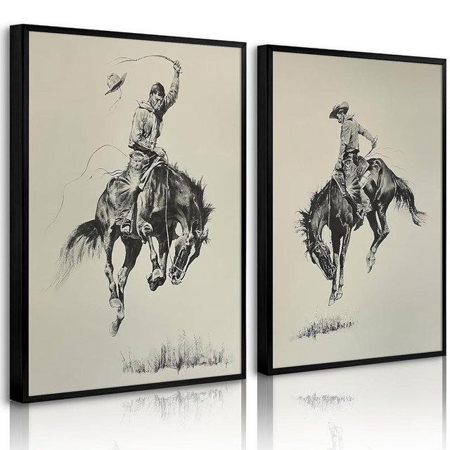 Western Cowboy Wall Art Decor Vintage Farmhouse Prints Western Cowboy Canvas Poster Retro Southwestern Wall Art Antique West Pictures Vintage Painting for Bathroom Bedroom 16x24x2 Inch Unframed
