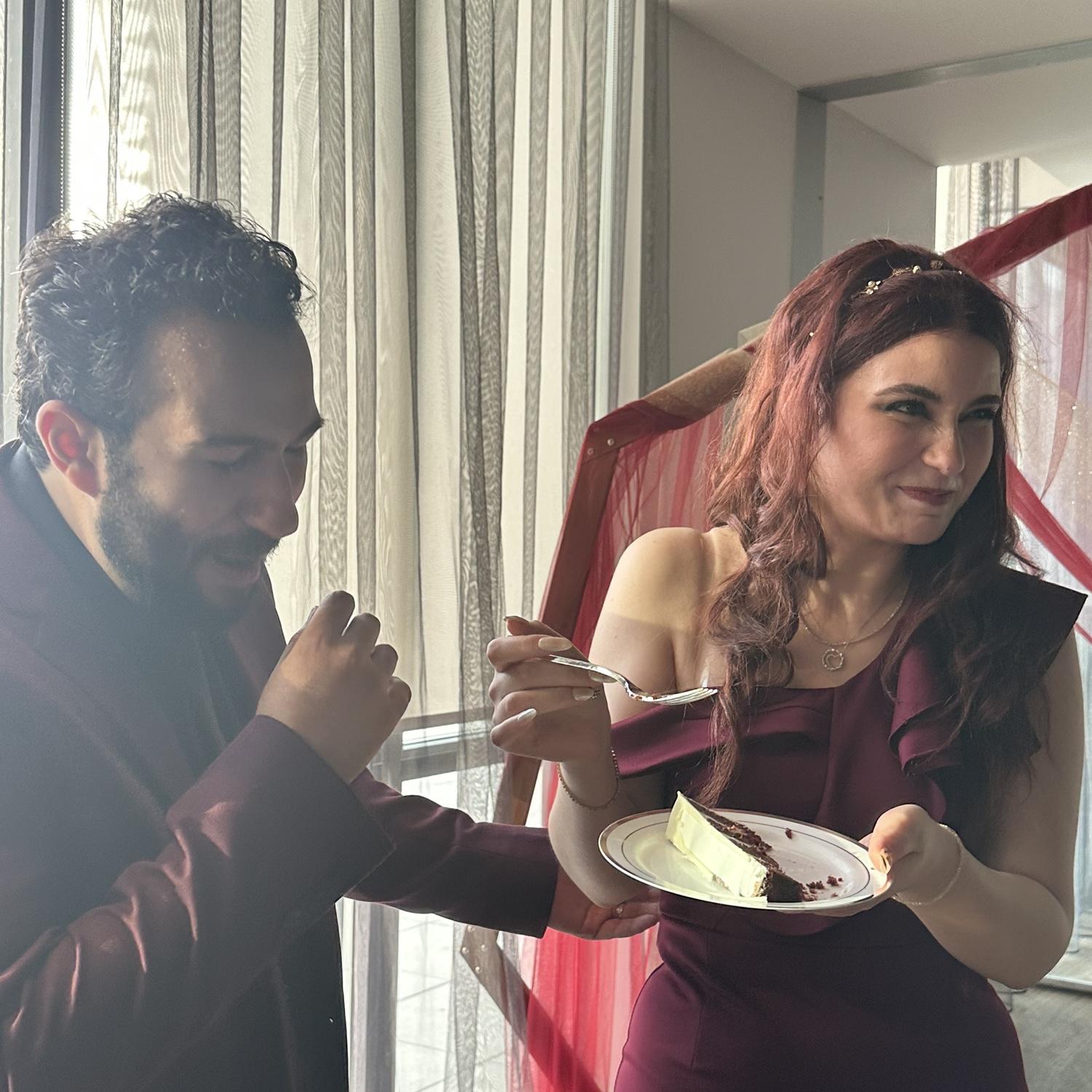 Typical Omar and Ghazal, not knowing how to feed each other their Cake!