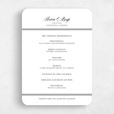 Black Rounded Wedding Program - Stauffer Letterpress