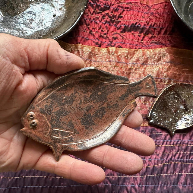 Ceramic sand dab fish soap dish or spoon rest